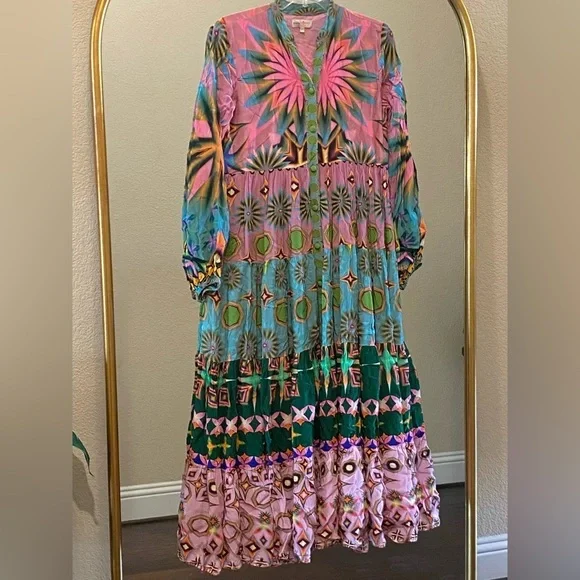 Siddhartha Bansal x Anthropologie Mixed Print Button Front Maxi Dress Size S - Picture 14 of 15
